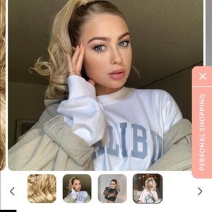 Brand new. Never used faux pony tail. Champagne blonde. Great quality